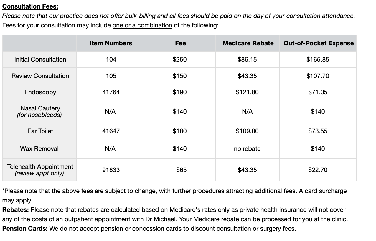 Consultation Fees (current as of 2026)